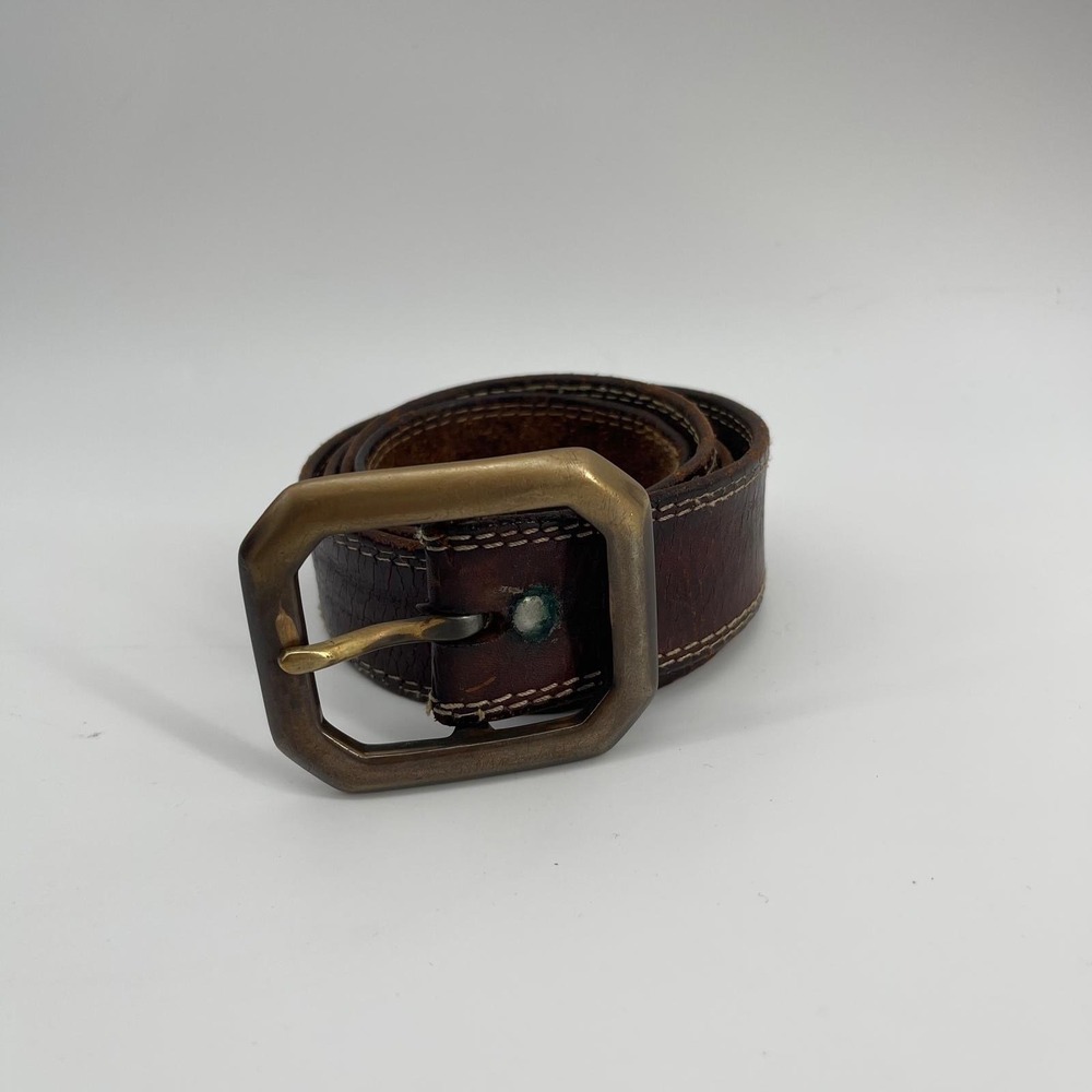 Vintage Abercrombie & Fitch Leather Belt Made in USA Brown Brass Buckle 43.5in